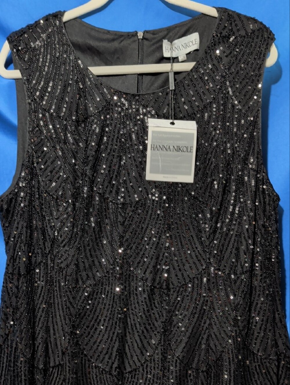 HANNA NIKOLE 22W Black Beaded Sleeveless Midi Dress Plus Art Deco - Picture 3 of 8